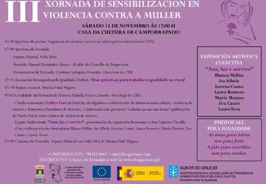 O CIM de Boqueixón abre as inscricións na III Xornada de Sensibilización en Violencia contra a Muller, que terá lugar o 13 de novembro